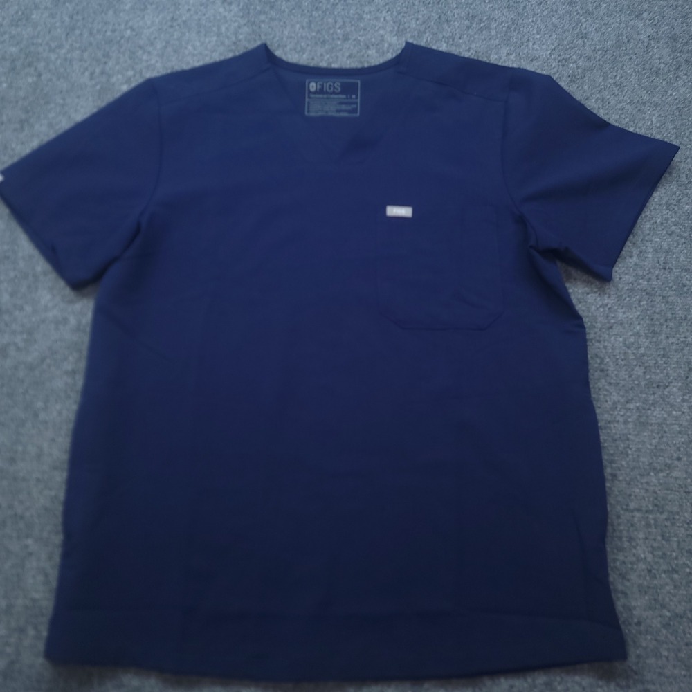Figs Mens Chisec Scrub Top Navy Blue V-Neck Chest Pocket Size M TM3000